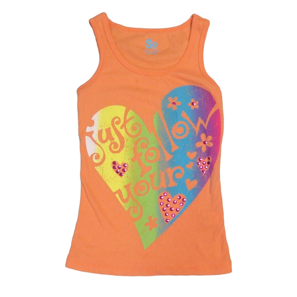 Y2K "Just Follow Your Heart" Rainbow Ribbed Tank Top